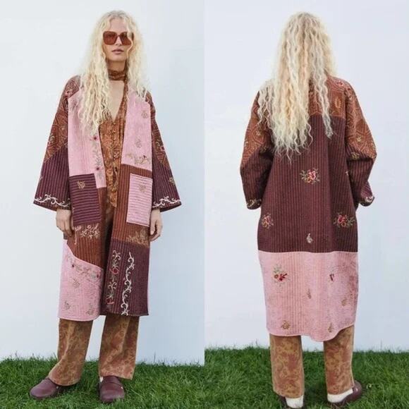 Zara Quilted Embroidered Patchwork Kimono Jacket - Picture 1 of 9